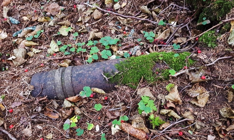 Aegna metsaaluselt leitud 105 mm mürsk.