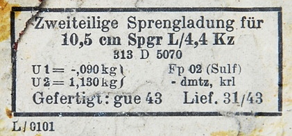 Aegnalt leitud 105 mm mürsu markeering